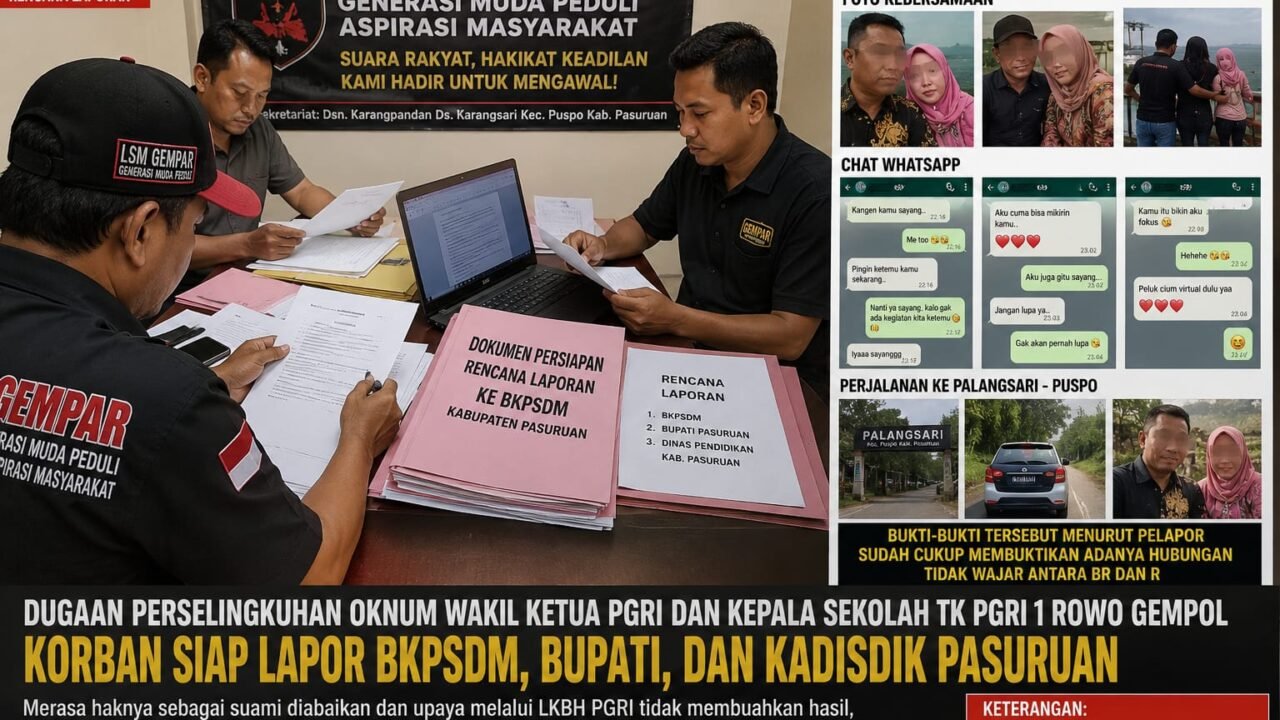 Dugaan Perselingkuhan Oknum Wakil Ketua PGRI dan Kepala Sekolah TK PGRI 1 Rowo Gempol Kian Memanas, Korban Bersiap Tempuh Jalur Resmi