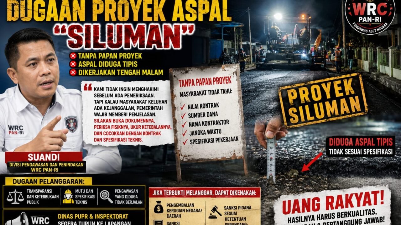 WRC PAN-RI Soroti Dugaan Proyek Aspal “Siluman” di Jalan Panti Asuhan Azizah, Suandi: Buka Data dan Uji Mutu
