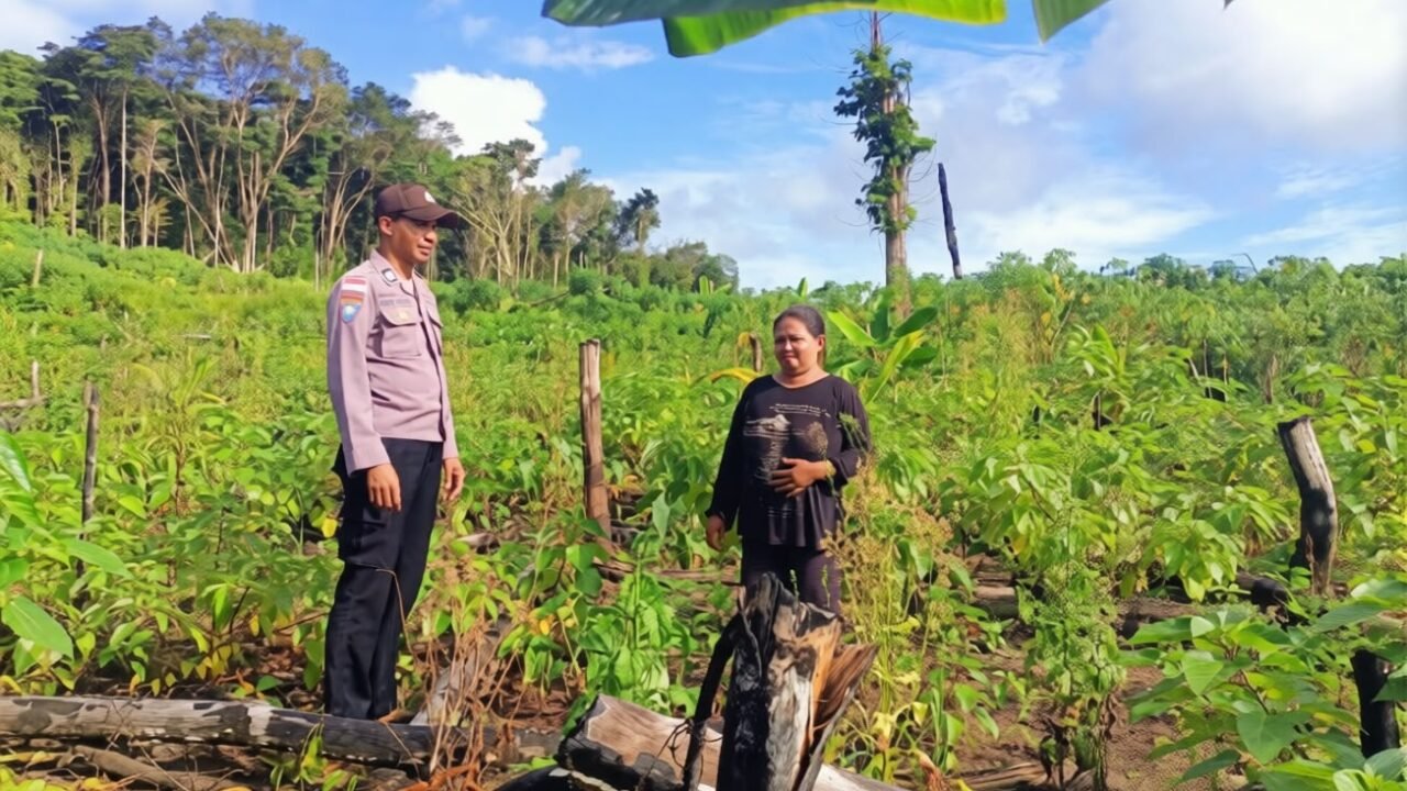 Pererat Silaturahmi dan Beri Motivasi, Bhabinkamtibmas Desa Awear Rumngeur Turun Langsung ke Lahan Perkebunan Warga