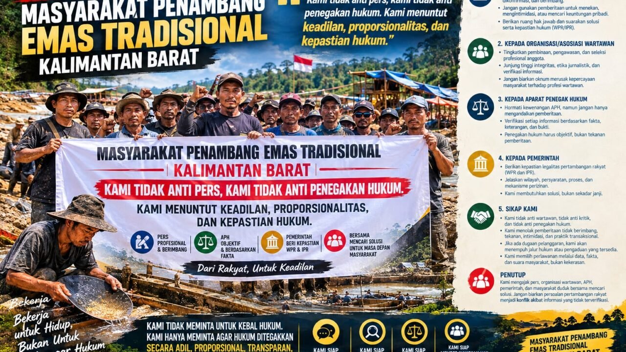 Penambang Emas Tradisional Kalbar Bersuara: Tak Anti Pers, Tak Minta Kebal Hukum — Mereka Menuntut Keadilan Dan Kepastian Legalitas