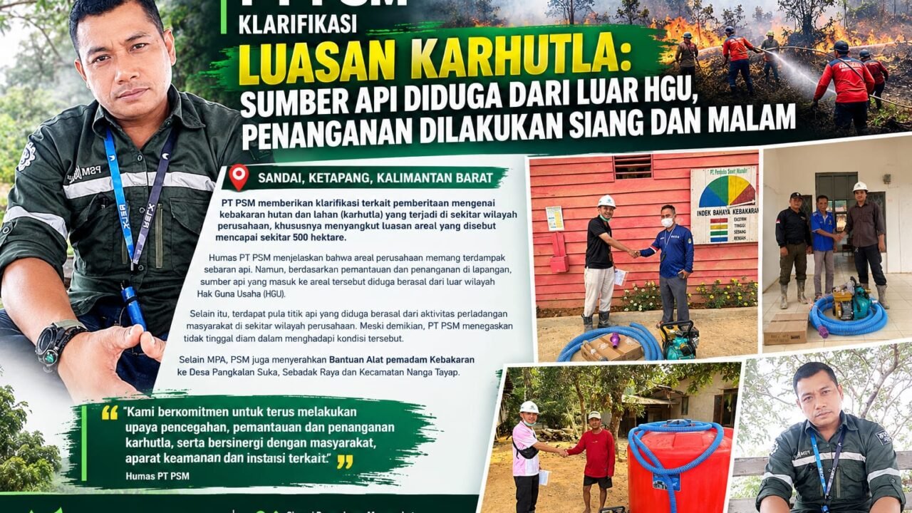 PT PSM Klarifikasi Luasan Karhutla: Sumber Api dari Luar HGU, Perusahaan Intensifkan Penanganan